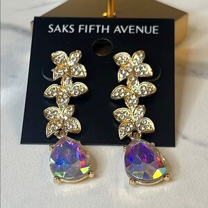 Saks Fifth Avenue Gold Floral Crystal Earrings